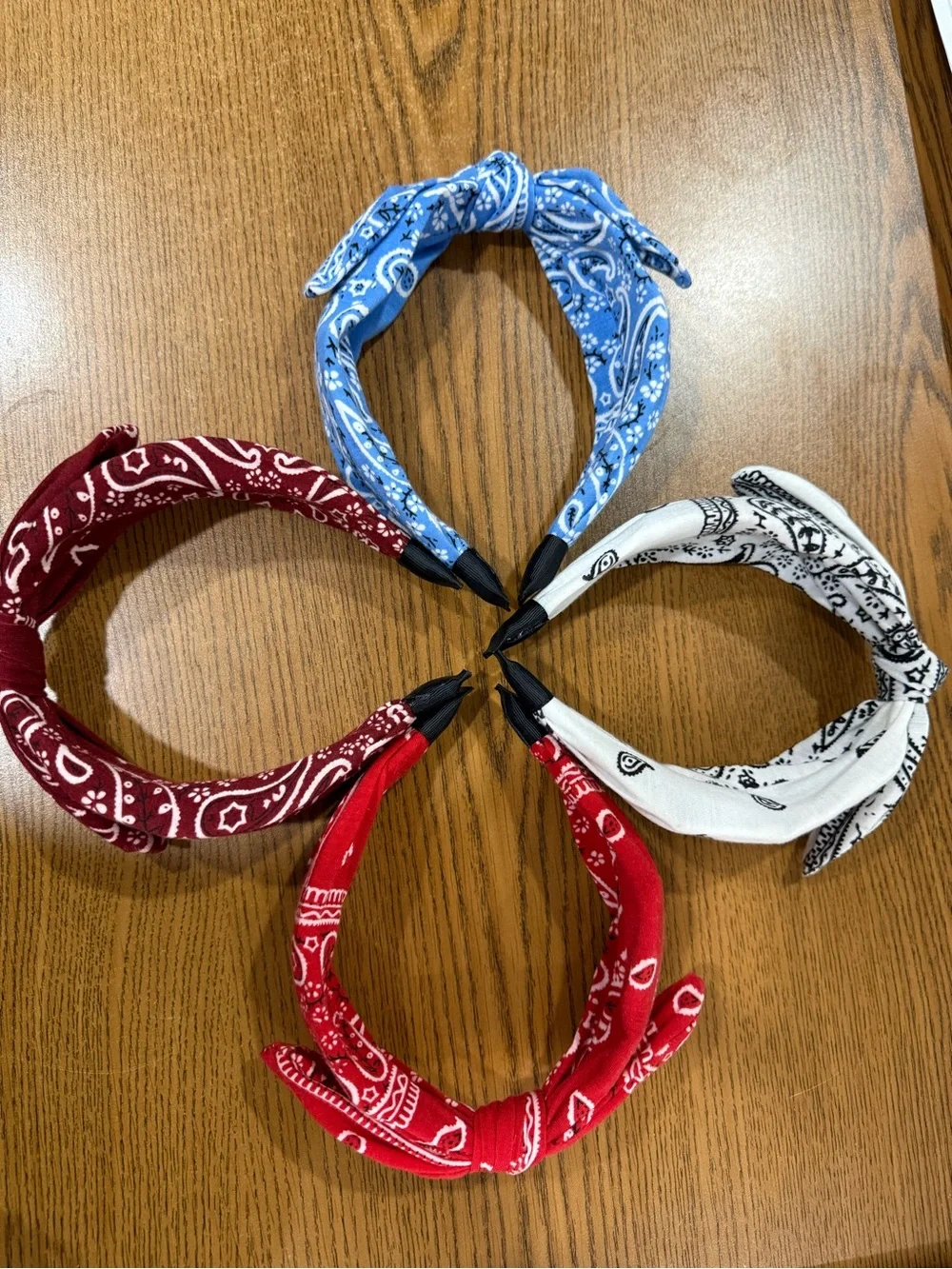 Trendy Knot Bandana Headband - Maroon, Red, Blue, White